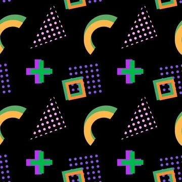 Vibrant Geometric Pattern with Abstract Shapes on Black Background Stock Illustration