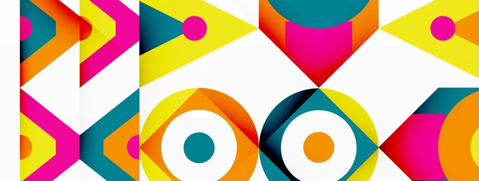 Vibrant geometric pattern with arrows and circles on a white background Stock Illustration