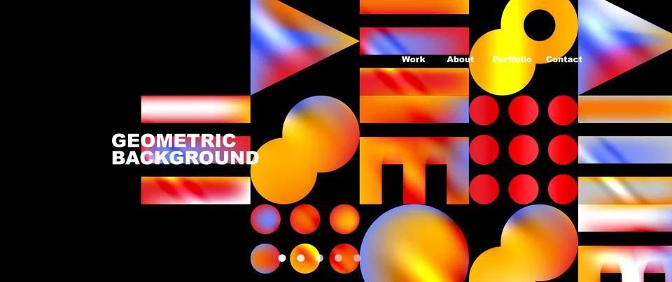 Vibrant geometric pattern with circles and triangles on black background 库存插图