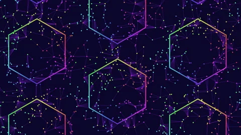 Vibrant geometric pattern of colored dots in hexagonal shape Stockbeeldmateriaal 300742803