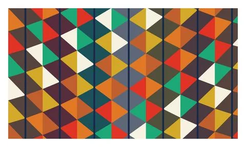 Vibrant geometric pattern with colorful diamond and triangle shapes in rich.. Illustrazione stock