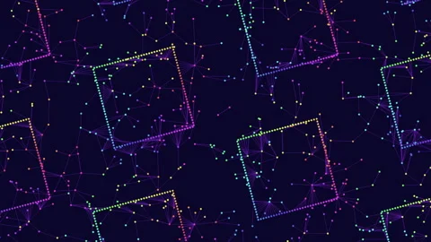 Vibrant geometric pattern colorful lines and dots on a black background Stock Footage 279592110