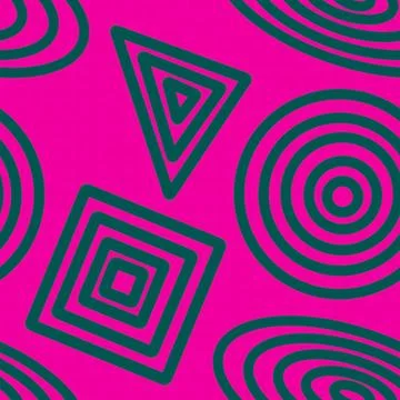 Vibrant geometric pattern featuring bold circles, squares, triangles in teal on Stock Illustration