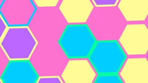 Vibrant geometric pattern featuring overlapping hexagons in pink, yellow, pur 스톡 일러스트