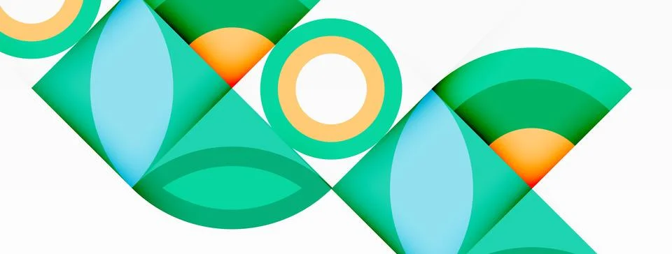 A vibrant geometric pattern in green and orange shapes on a white background Stock Illustration