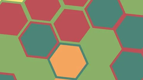 Vibrant geometric pattern of hexagons in red, teal, green, and orange with bo Illustration