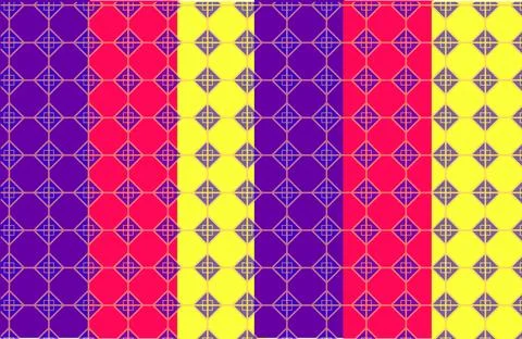 Vibrant Geometric Pattern In Purple Red And Yellow  Seamless Retro Tile Bac.. Stock Illustration
