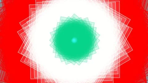 Vibrant geometric pattern with radiating squares and a central green glow, Illustrazione stock