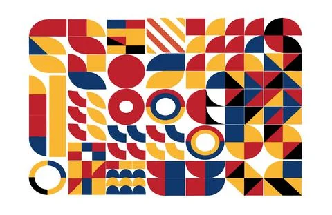 Vibrant geometric pattern with red, blue, yellow and black shapes Stock Illustration