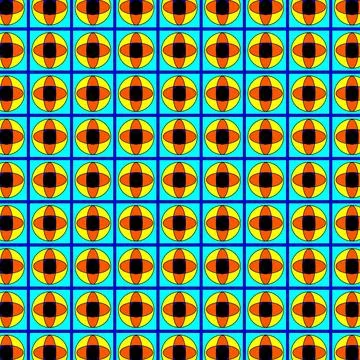 Vibrant Geometric Pattern Of Repeating Circles In Yellow, Orange And Cyan Grid Stock Illustration