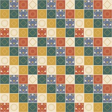 Vibrant geometric patterned fabric with clocks and shapes for modern interi.. Stock Illustration