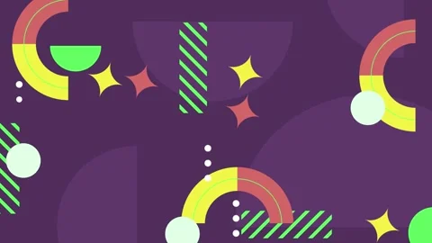 Vibrant geometric patterns with playful design elements seamless 4k video Stock Footage 304856710