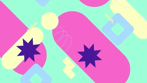 Vibrant geometric patterns with playful design elements seamless 4k video Stock Footage 304856898