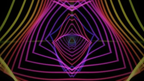 Vibrant geometric patterns shine on a dark background Stock Footage 340293406