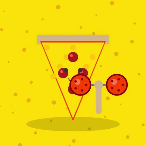 Vibrant geometric pizza slice vector illustration on plain yellow background Stock Footage 344776729
