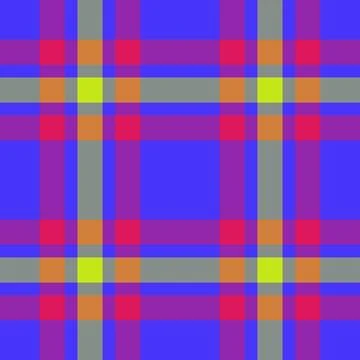 Vibrant, geometric plaid pattern in bold hues of purple, orange, pink, yellow Stock Illustration
