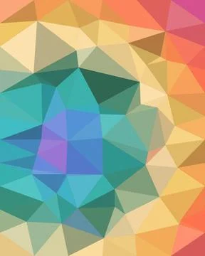 A vibrant geometric polygon pattern fills the frame with warm rainbow color.. Stock Illustration