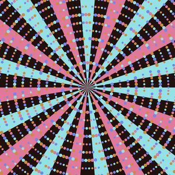 Vibrant geometric radial pattern with multicolored dots on black background Stock Illustration