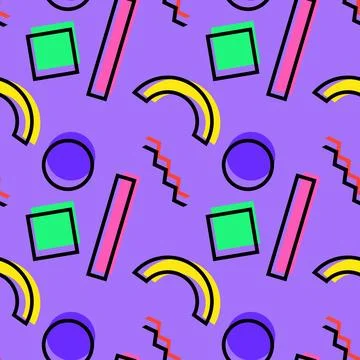 Vibrant Geometric Seamless Pattern with Abstract Shapes Stock Illustration