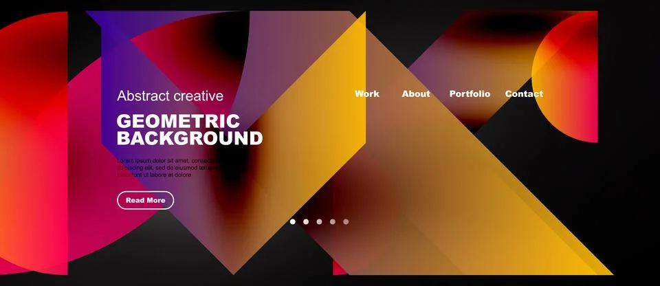 Vibrant geometric shapes create dynamic background. Text overlays promote wor 스톡 일러스트