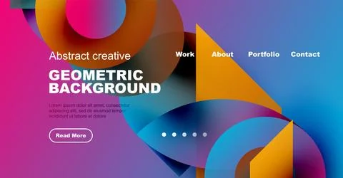 Vibrant geometric shapes create modern website header. Text overlays purple Stockillustratie