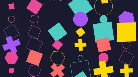 Vibrant Geometric Shapes on Dark Background. Stock Illustration