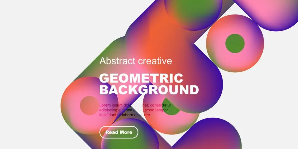 Vibrant geometric shapes overlap, creating colorful abstract background. Text Illustrazione stock