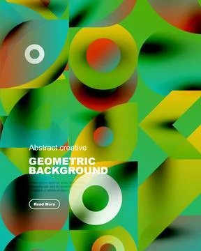 Vibrant geometric shapes overlap creating dynamic abstract background. Green, Stock Illustration