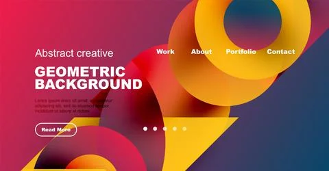 Vibrant geometric shapes overlap, creating dynamic background. Text elements Illustrazione stock