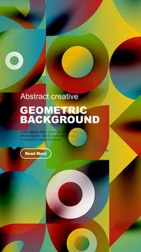 Vibrant geometric shapes overlap, creating dynamic colorful background. Text Stockillustratie