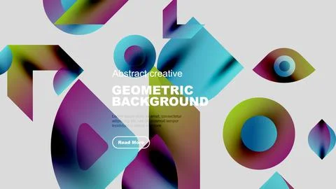 Vibrant geometric shapes overlap, creating dynamic abstract background. Text Stock Illustration