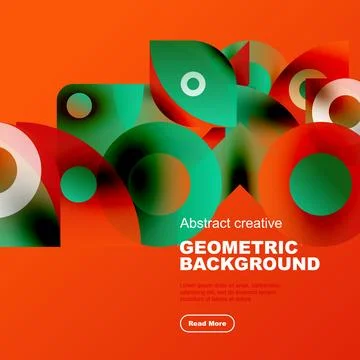 Vibrant geometric shapes overlap, creating dynamic orange, green, red Stockillustratie