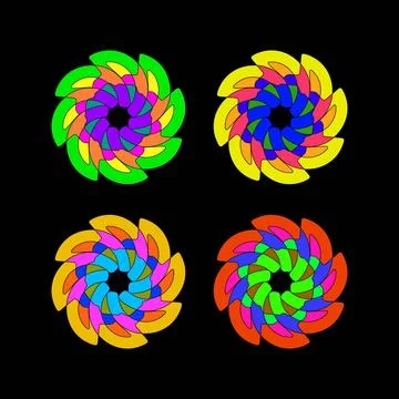 Vibrant Geometric Spiral Pattern with Overlapping Petal Shapes in Green Yel.. Stock Illustration