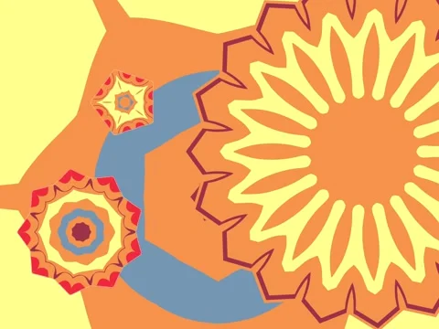 Vibrant Geometric Sun Burst Pattern with Abstract Floral and Celestial Shapes Stock Footage 297035624