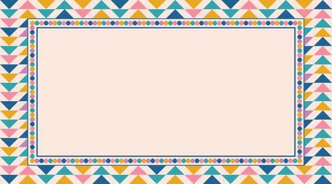 A vibrant geometric triangle border in a fun festive color palette, with a .. Illustrazione stock