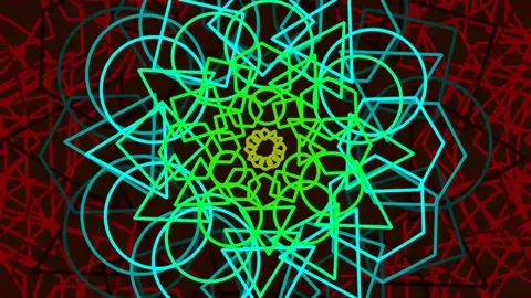 Vibrant Glowing Abstract Geometric Mandala Pattern Background for Cosmic En.. Stock Footage 342158728