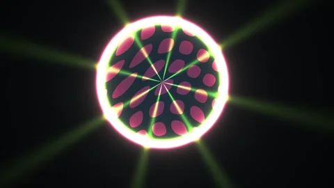 Vibrant Glowing Circle with Pink and Green Details on Black Background. Stock Footage 336257835