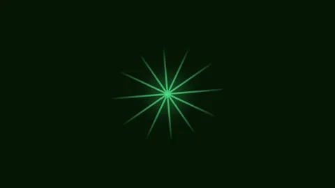 A vibrant glowing green starburst pattern isolated on a deep black background Video stock 335117147