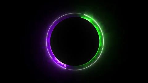 Vibrant glowing neon circle frame animation loop with green and purple Video stock 312622887