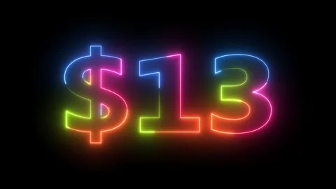 Vibrant Glowing Neon Dollars 13 Sign Dynamic Loop Animation Black Background Видео 330417469