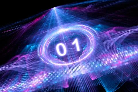 Vibrant glowing qubit concept abstract fractal illustration Stock Illustration