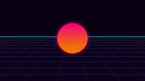 A vibrant glowing sunset over a retro synthwave style digital grid landscape Stock Footage 339618837