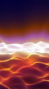 Vibrant glowing waves of particles forming a dynamic digital landscape in war Stockillustratie