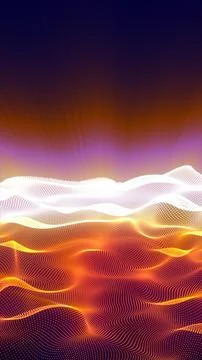 Vibrant glowing waves of particles forming a dynamic digital landscape in w.. Stock Illustration