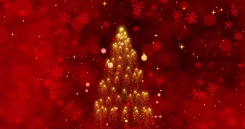 A Vibrant Golden Christmas Tree Surrounded by Red Snowflakes - A Festive Stock Footage 317033461