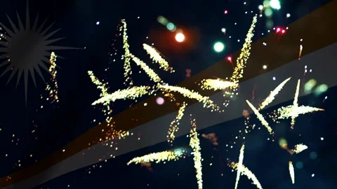 Vibrant golden firework explosions lighting up the night sky during a festi.. Stock Footage 343691037
