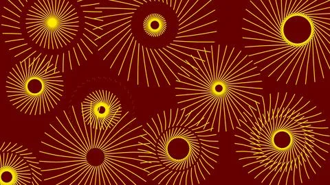 Vibrant Golden Firework Spirals Pattern On Deep Red Background Illustrazione stock