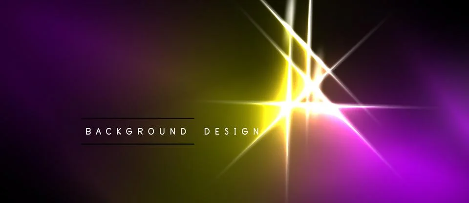 Vibrant gradient background features bright light flares. Purple, yellow hues Stock Illustration