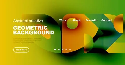 Vibrant gradient background features geometric shapes, text elements, navigation 스톡 일러스트