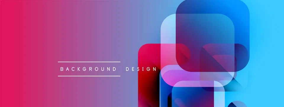 Vibrant gradient background features overlapping squares. Pink, purple, blue Stock Illustration